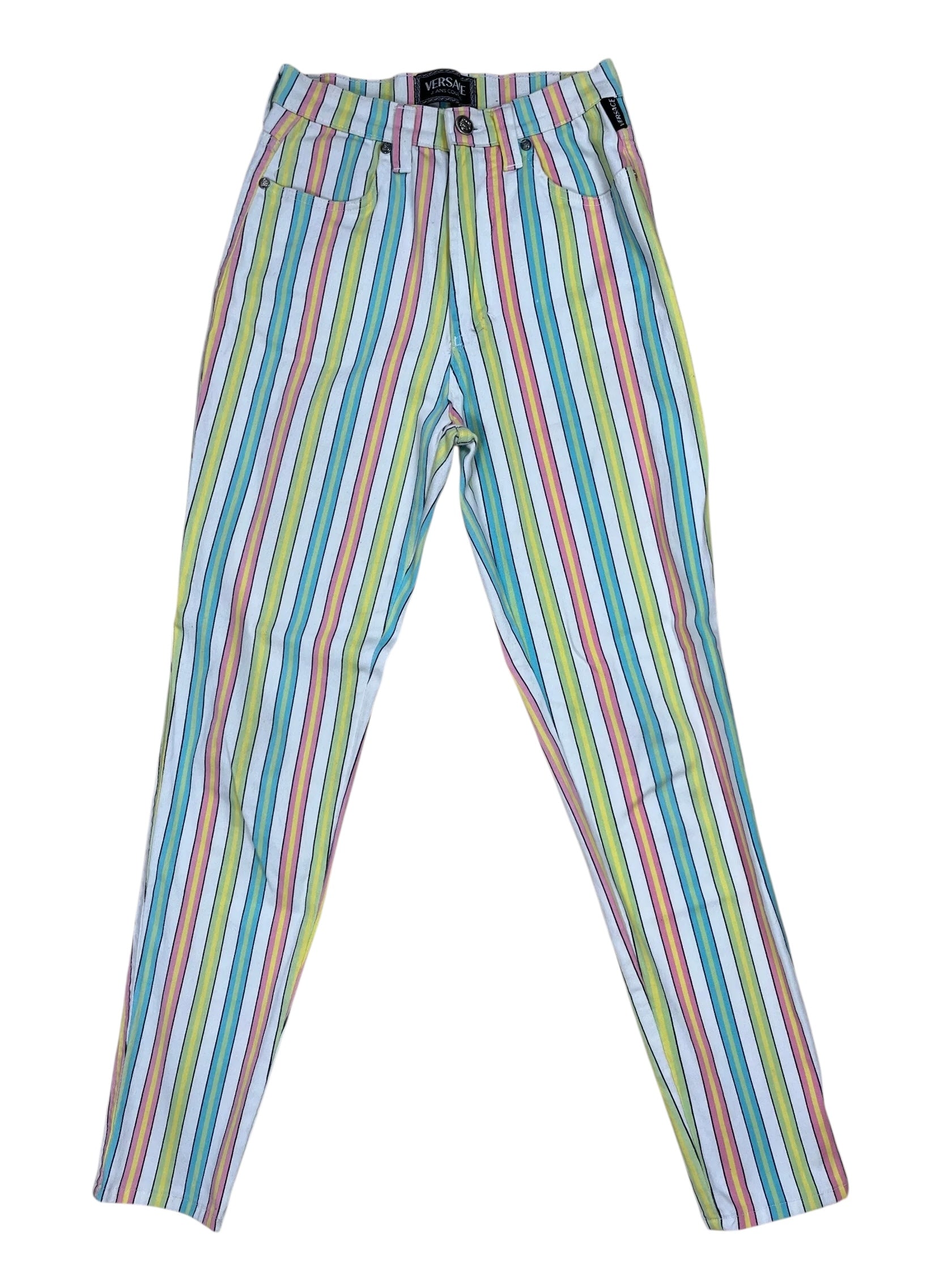 90s Vintage Pants Striped Pinstripe - White | waist & Stripe