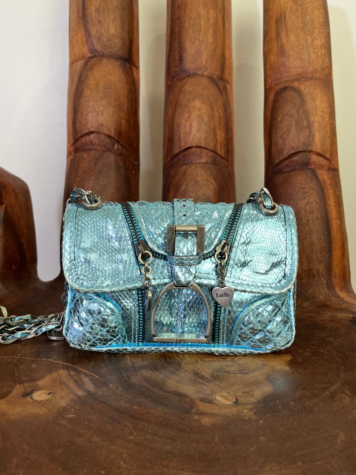 Vintage Luella Metallic Blue Snakeskin Handbag – Early 2000s It-Bag