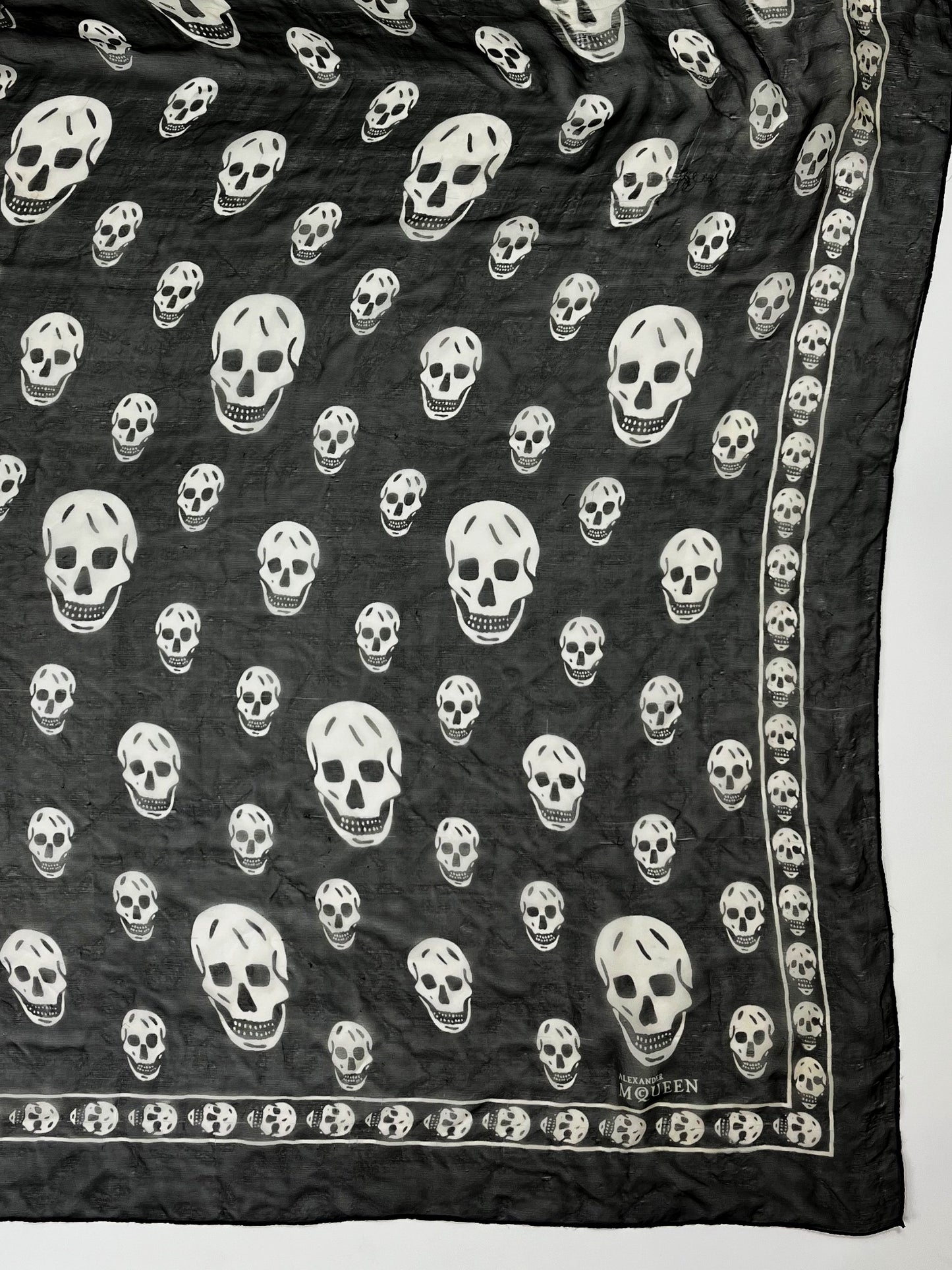 Alexander McQueen Skull Scarf – Black & White Silk Chiffon Iconic Print (Y2K Classic)