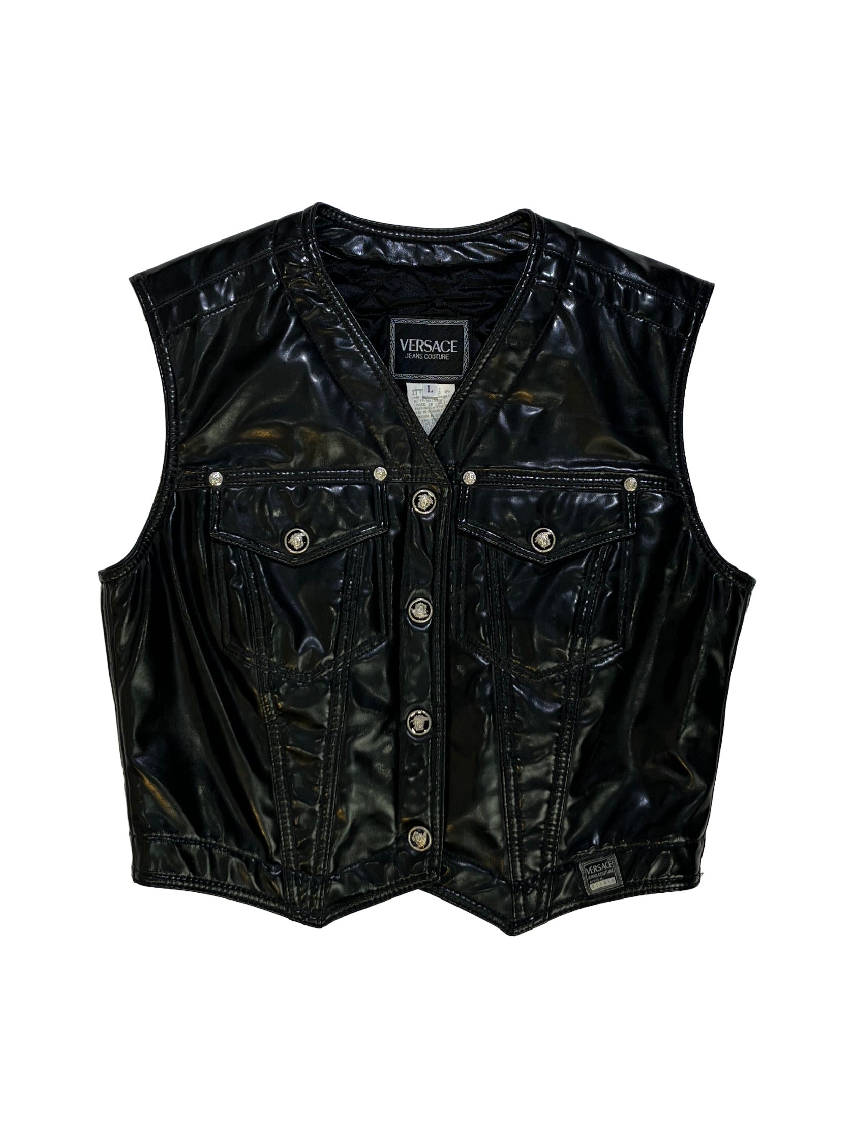 Vintage Versace Jeans Couture Black Patent Leather Vest – Organic