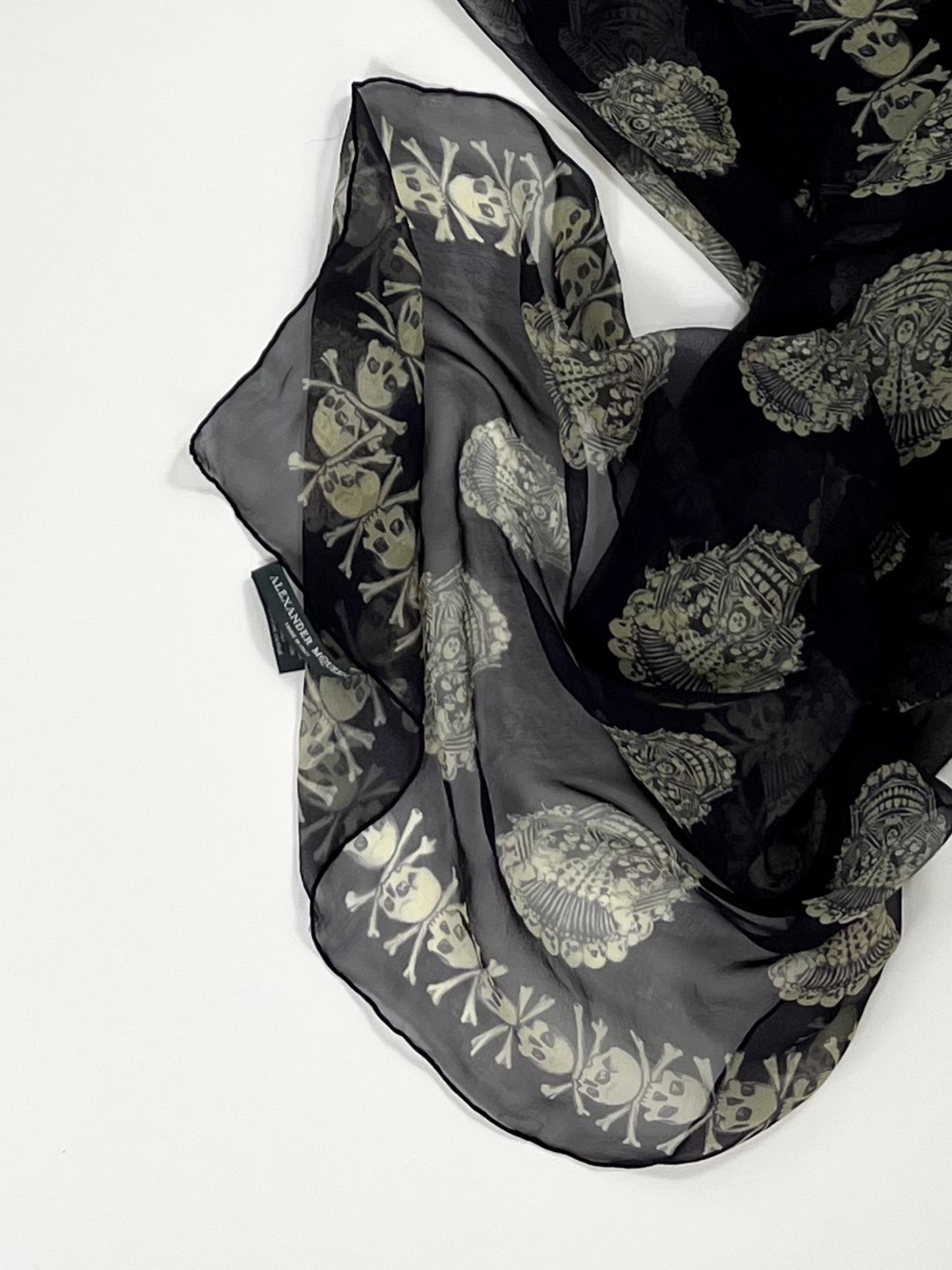 Alexander McQueen Skull Scarf – Navy & Cream Silk Chiffon Iconic Print (Y2K Classic)