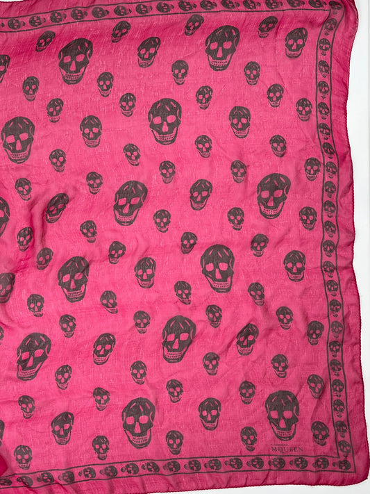 Alexander McQueen Skull Scarf – Hot Pink Silk Chiffon Iconic Print (Y2K Classic)