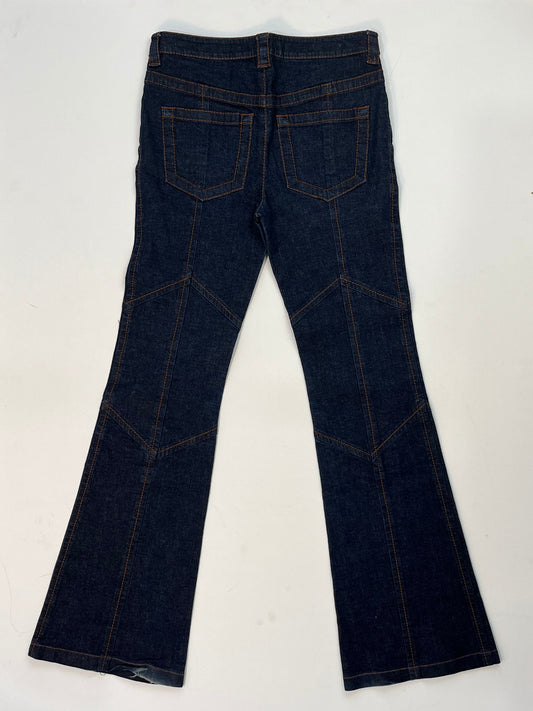 Prada Dark Wash Flared Jeans – Contrast Stitch Denim, Size XS / IT 38 / US 6