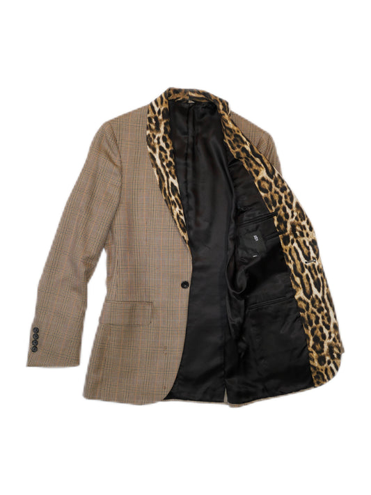 R13 Plaid Blazer with Leopard Velvet Lapel