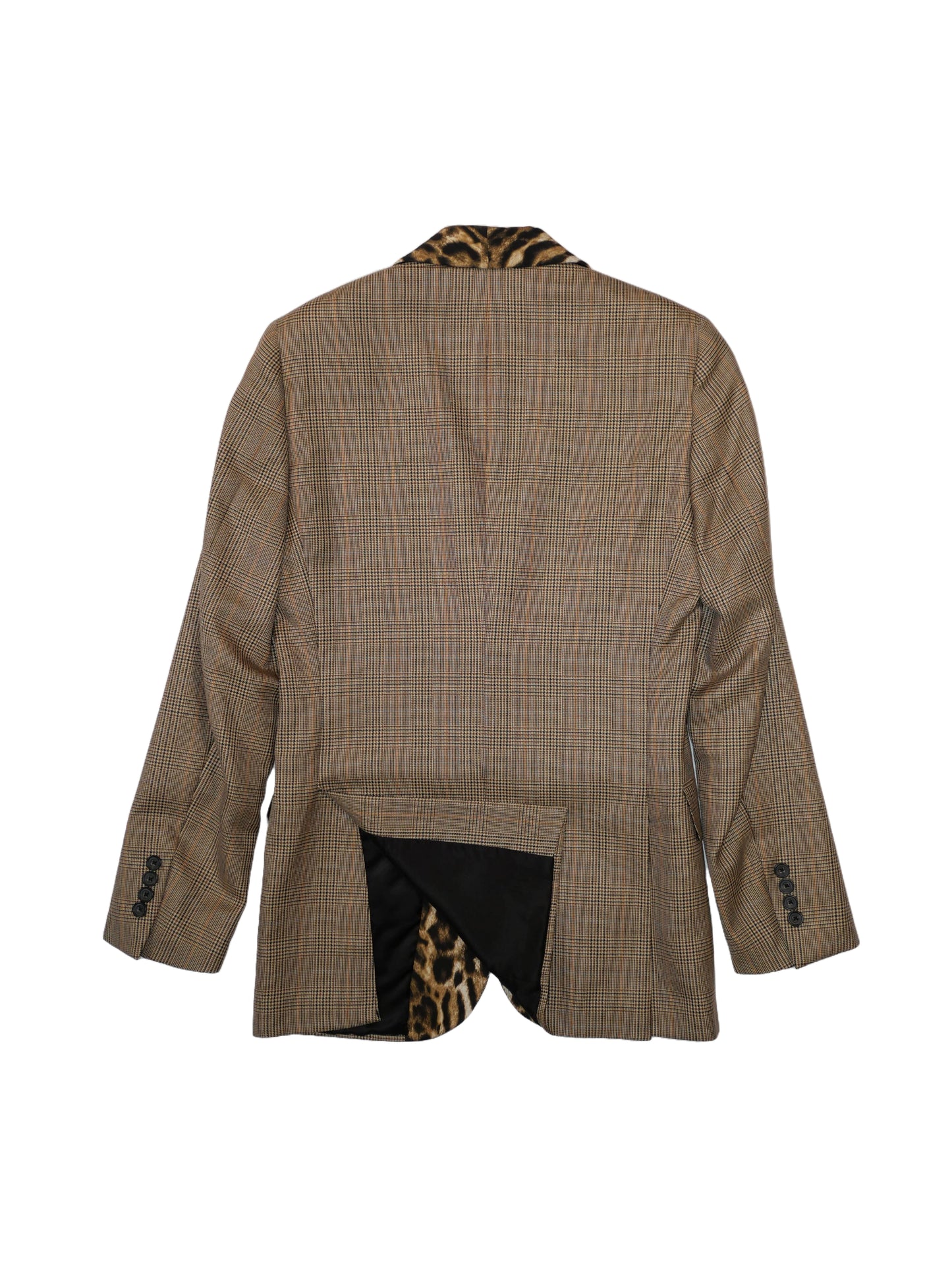 R13 Plaid Blazer with Leopard Velvet Lapel