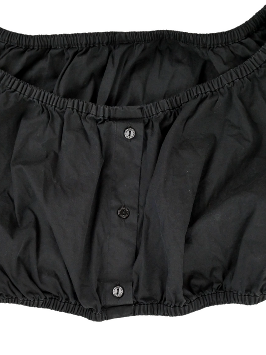 Archival Dolce & Gabbana Cropped Puff-Sleeve Top – Black Y2K Off-Shoulder Blouse (Made in Italy)