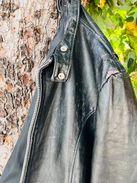 Vintage Leather Motorcycle Jacket - Minimal Distressed Moto Rider Style