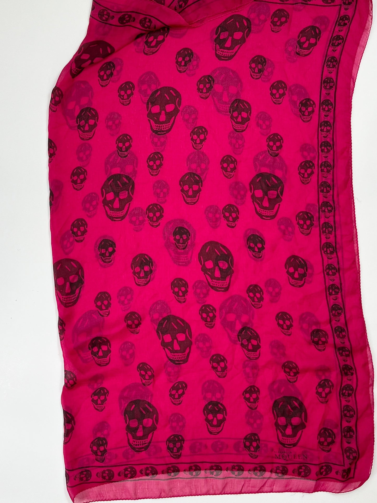 Alexander McQueen Skull Scarf – Hot Pink Silk Chiffon Iconic Print (Y2K Classic)