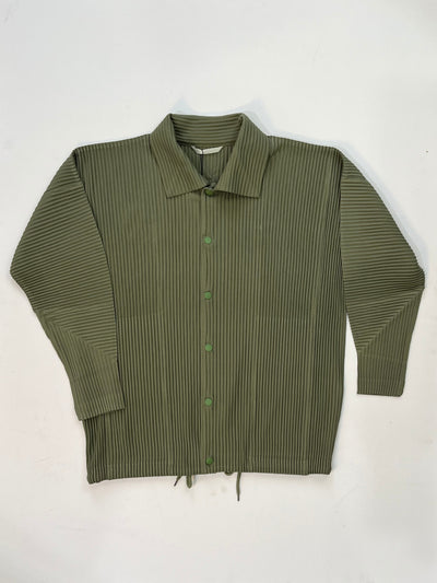 Issey Miyake Homme Plissé Pleated Button Shirt – Sage Green Lightweight Top