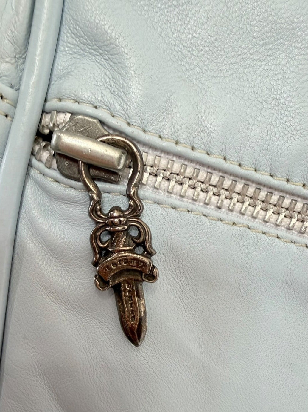 Rare Chrome Hearts light blue leather shoulder bag