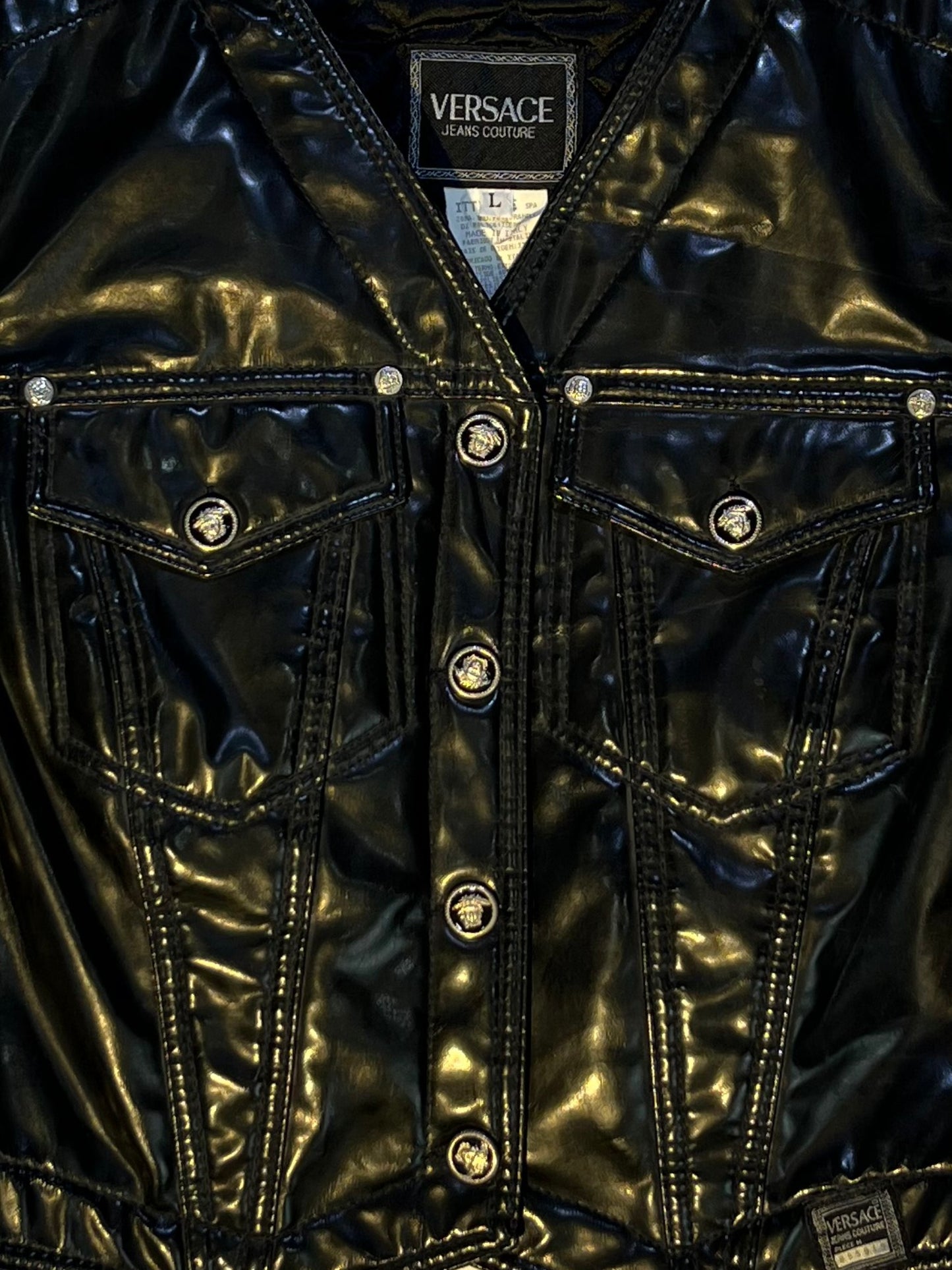 Vintage Versace Jeans Couture Black Patent Leather Vest