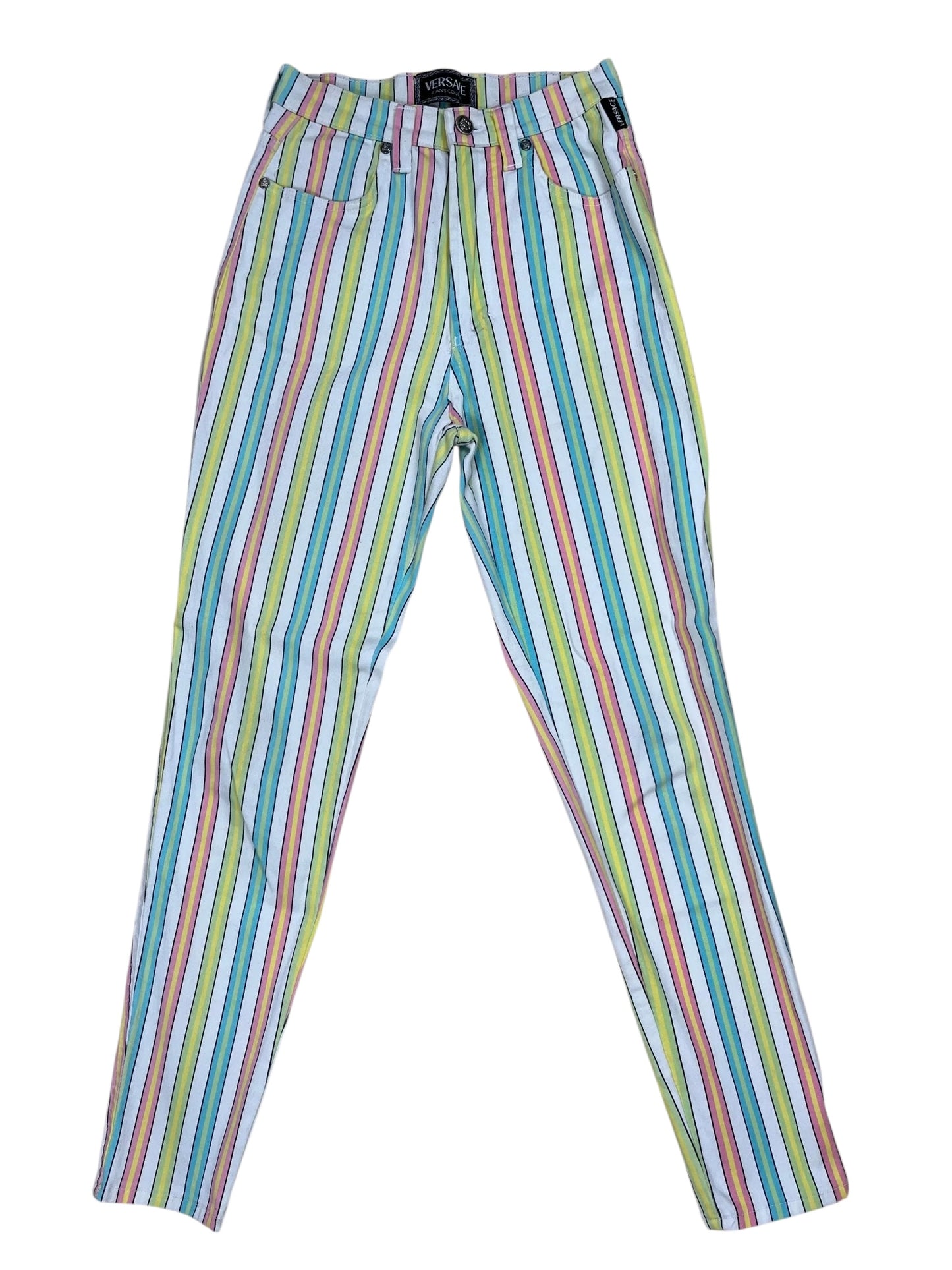 1990s Vintage Versace Jeans Couture Candy Stripe Pants