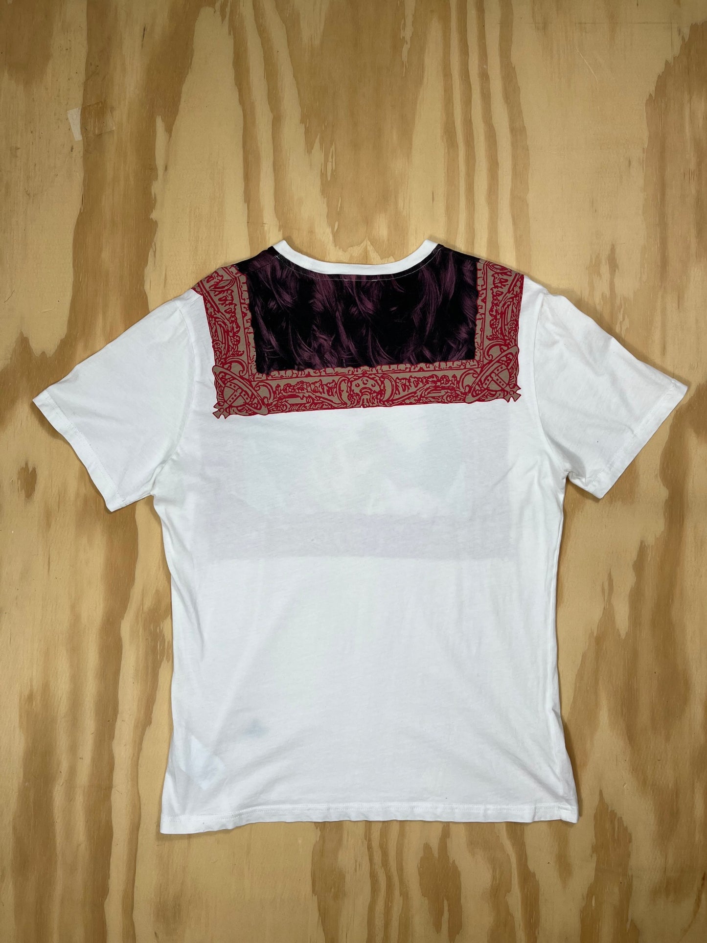 1990 Vivienne Westwood cleavage print t-shirt, white cotton, back view flat lay.