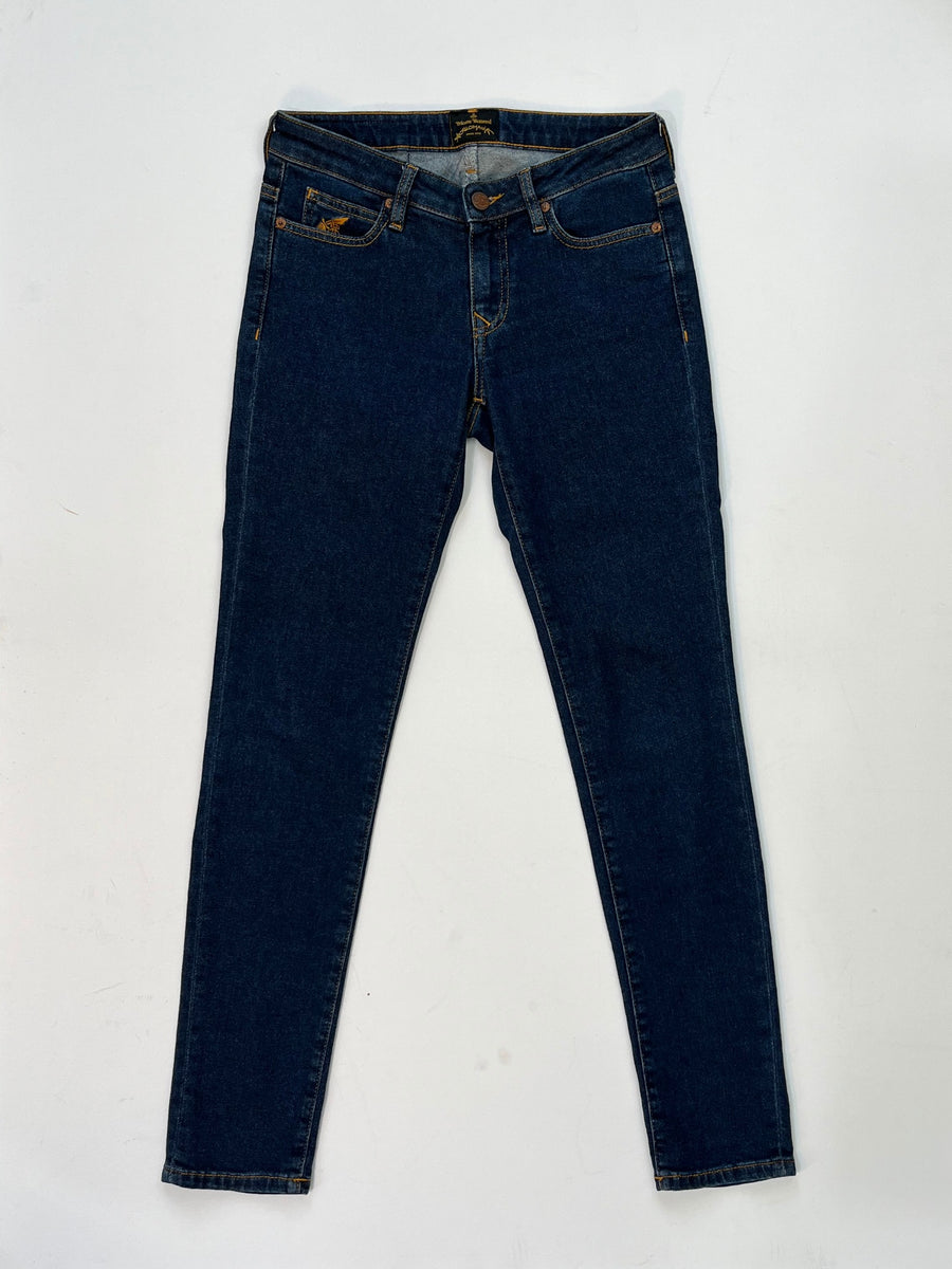 Vivienne Westwood Skinny Blue Jeans – Orb Embroidery & “Buy Less, Choose Well” Patch