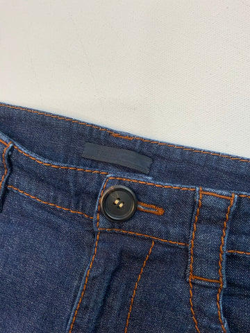 Prada Dark Wash Flared Jeans – Contrast Stitch Denim, Size XS / IT 38 / US 6