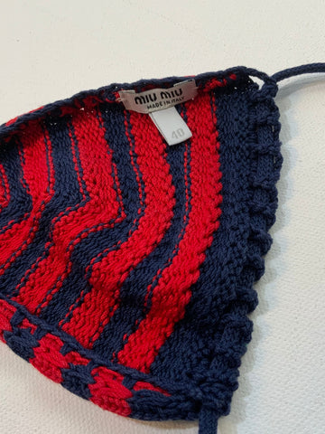 Miu Miu Crochet Triangle Bra Top – Red & Black Striped Knit