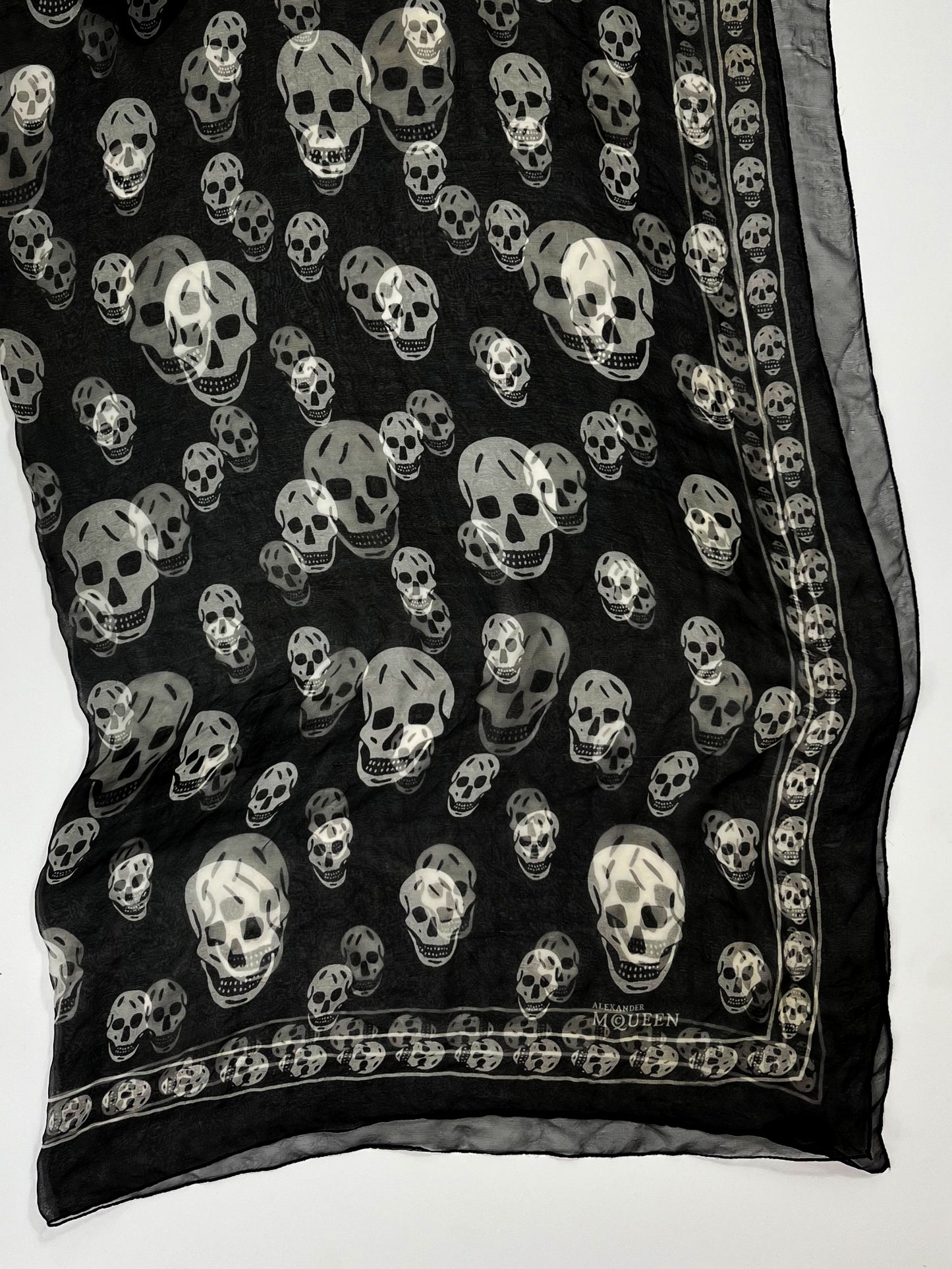 Alexander McQueen Skull Scarf – Black & White Silk Chiffon Iconic Print (Y2K Classic)