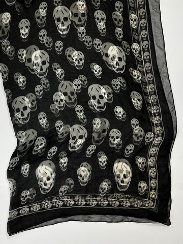 Alexander McQueen Skull Scarf – Black & White Silk Chiffon Iconic Print (Y2K Classic)