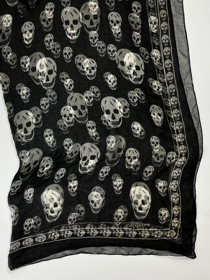 Alexander McQueen Skull Scarf – Black & White Silk Chiffon Iconic Print (Y2K Classic)