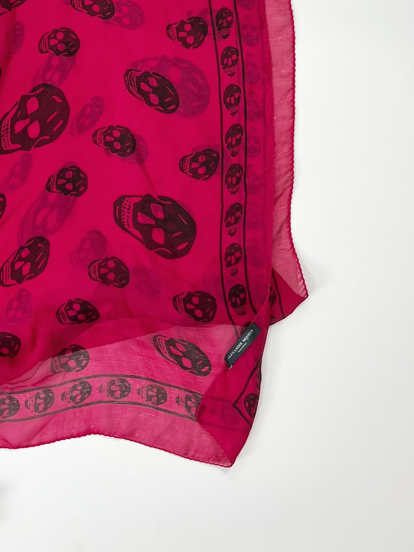 Alexander McQueen Skull Scarf – Hot Pink Silk Chiffon Iconic Print (Y2K Classic)