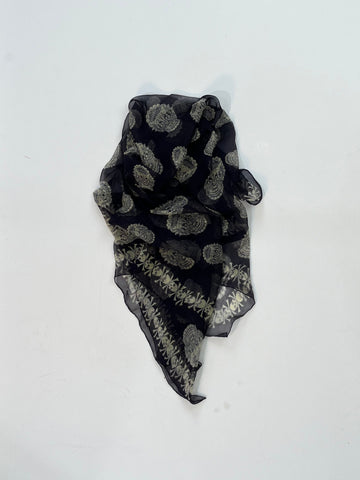 Alexander McQueen Skull Scarf – Navy & Cream Silk Chiffon Iconic Print (Y2K Classic)