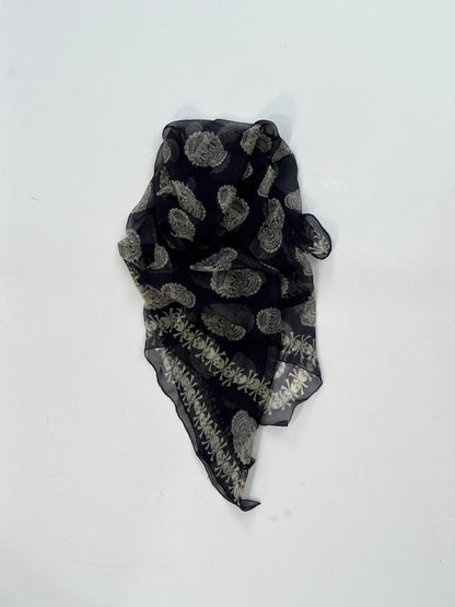 Alexander McQueen Skull Scarf – Navy & Cream Silk Chiffon Iconic Print (Y2K Classic)