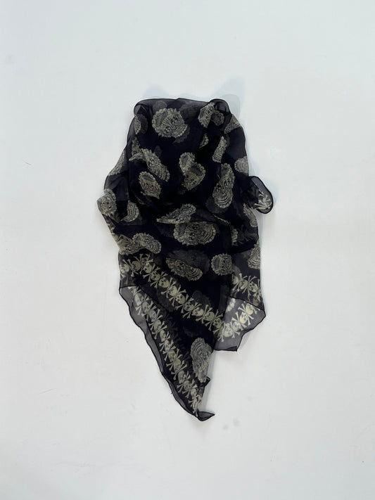 Alexander McQueen Skull Scarf – Navy & Cream Silk Chiffon Iconic Print (Y2K Classic)