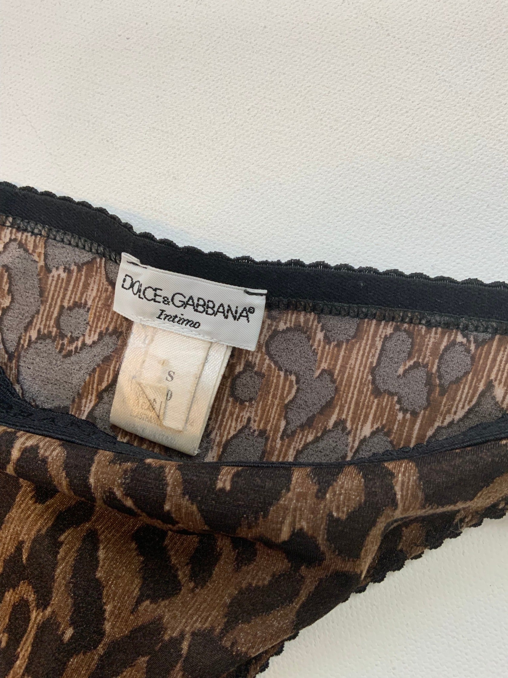 Vintage Dolce & Gabbana leopard print camisole and matching thong lingerie set, unworn.