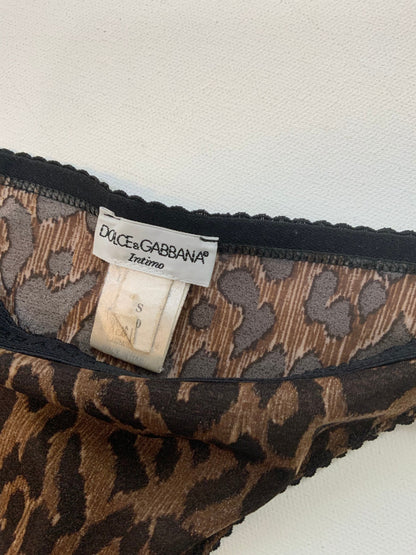 Vintage Dolce & Gabbana leopard print camisole and matching thong lingerie set, unworn.