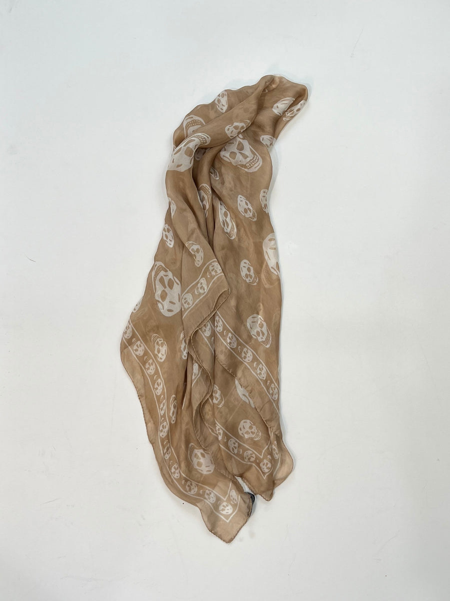 Alexander McQueen Skull Scarf – Nude & Cream Silk Chiffon Iconic Print (Y2K Classic)