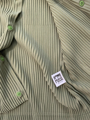 Issey Miyake Homme Plissé Pleated Button Shirt – Sage Green Lightweight Top