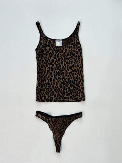 Vintage Dolce & Gabbana leopard print camisole and matching thong lingerie set, unworn.