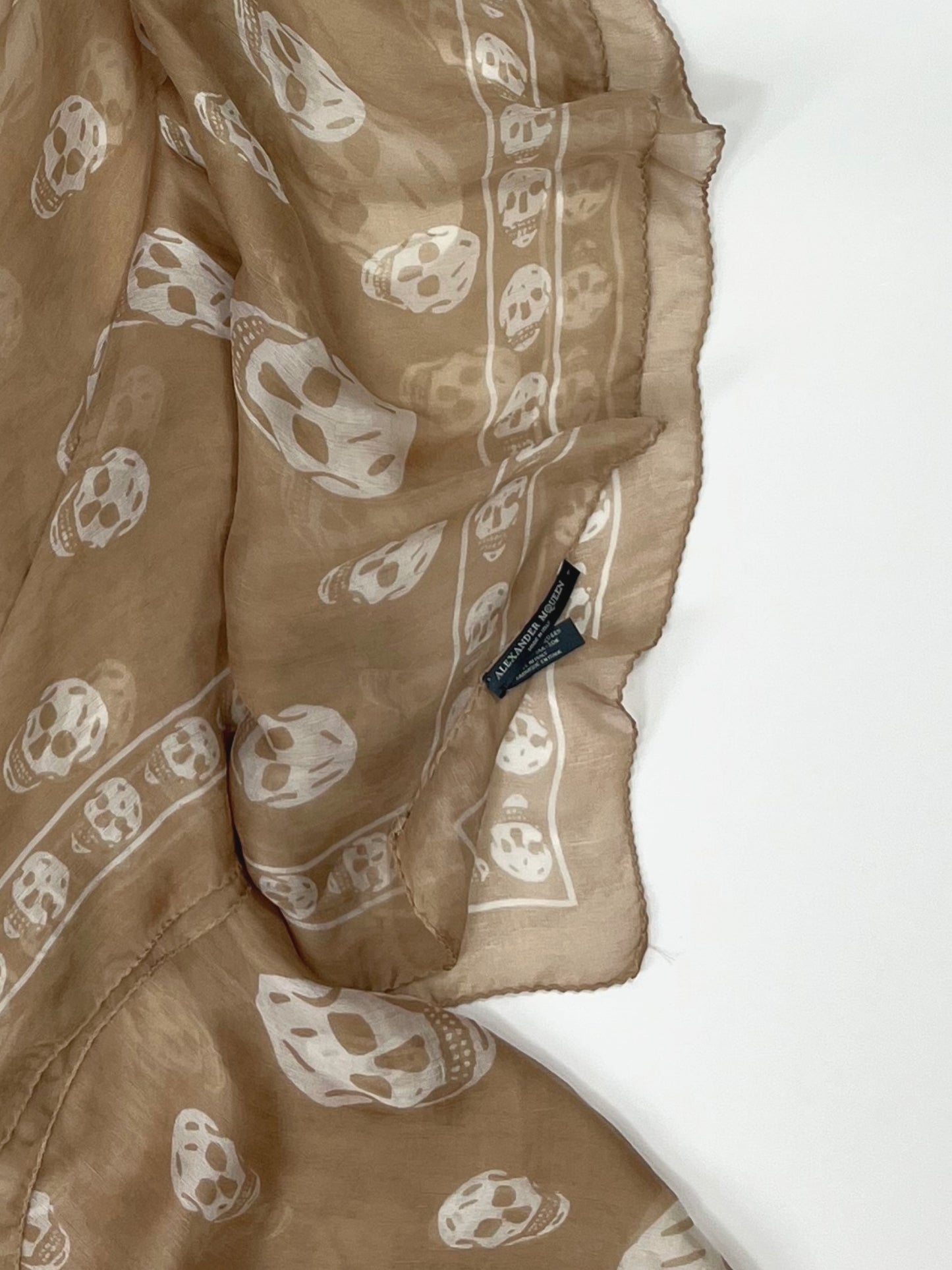 Alexander McQueen Skull Scarf – Nude & Cream Silk Chiffon Iconic Print (Y2K Classic)