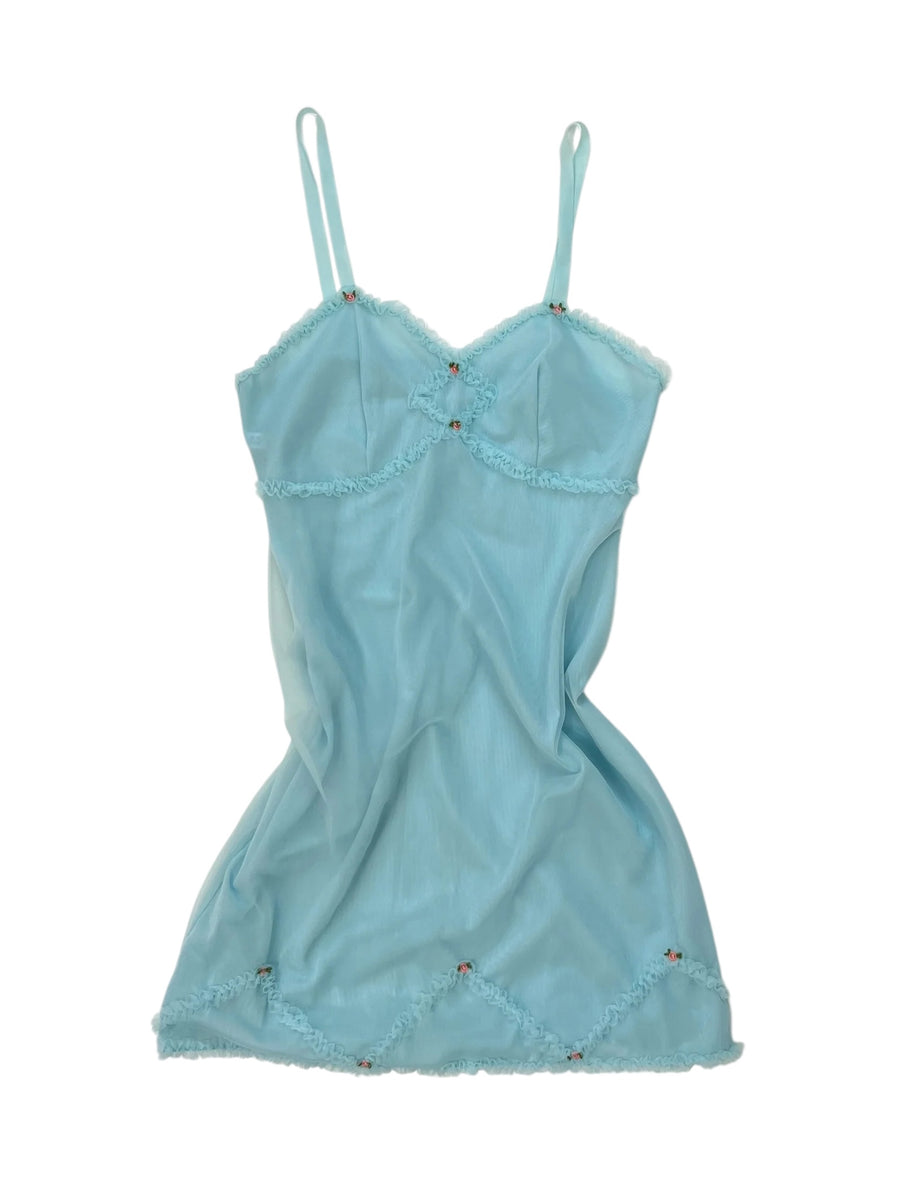 Vintage 1960s St Michael Blue Nylon Slip Dress