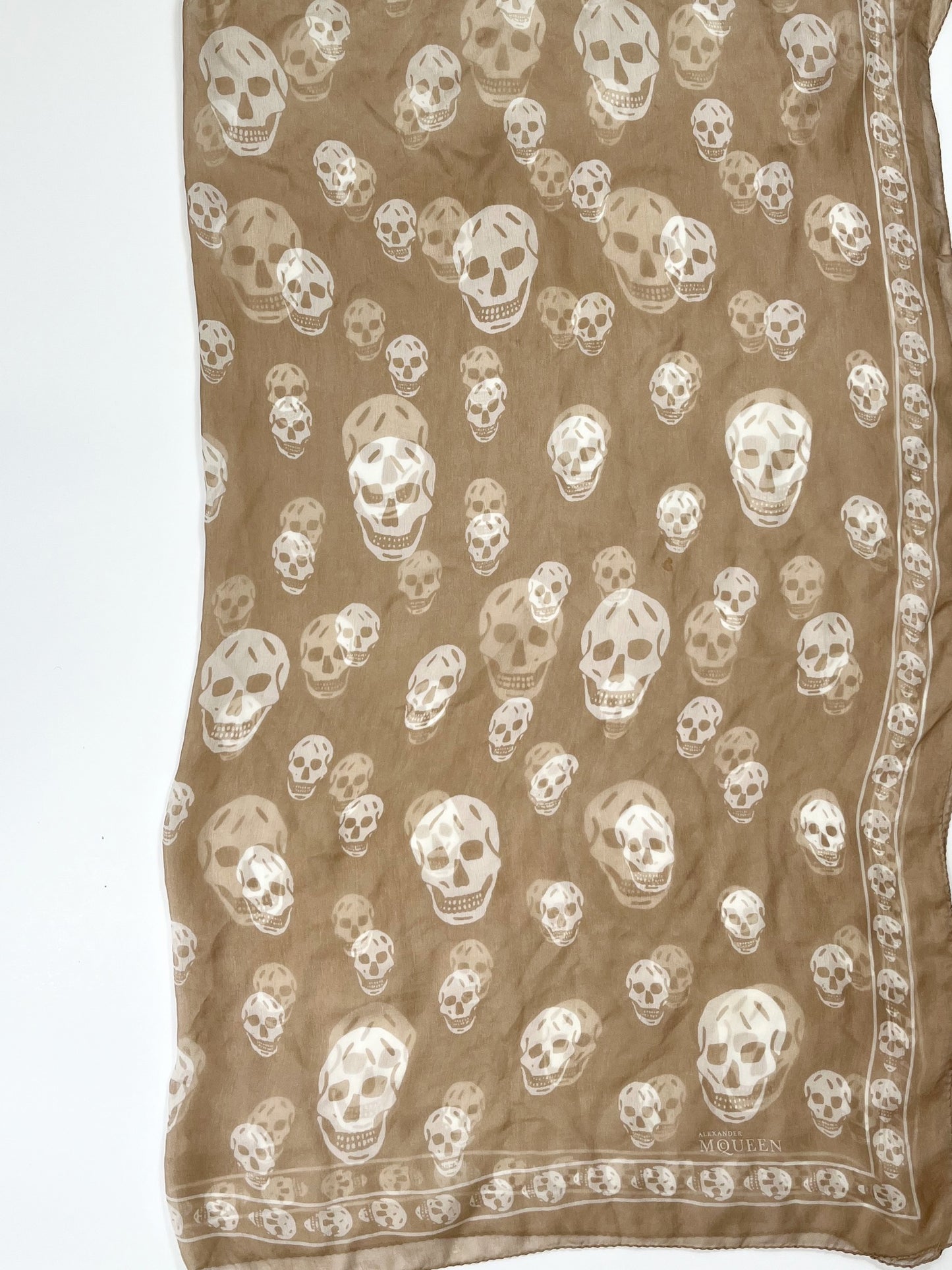 Alexander McQueen Skull Scarf – Nude & Cream Silk Chiffon Iconic Print (Y2K Classic)