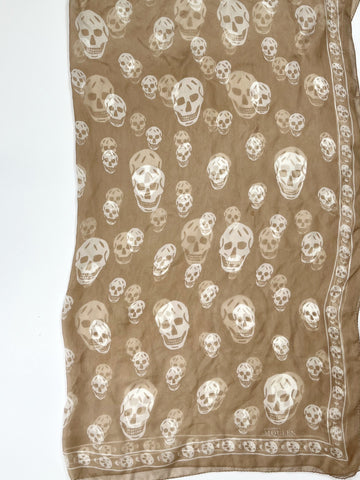 Alexander McQueen Skull Scarf – Nude & Cream Silk Chiffon Iconic Print (Y2K Classic)