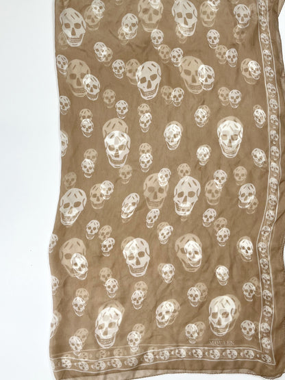 Alexander McQueen Skull Scarf – Nude & Cream Silk Chiffon Iconic Print (Y2K Classic)