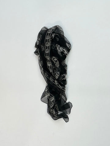 Alexander McQueen Skull Scarf – Black & White Silk Chiffon Iconic Print (Y2K Classic)