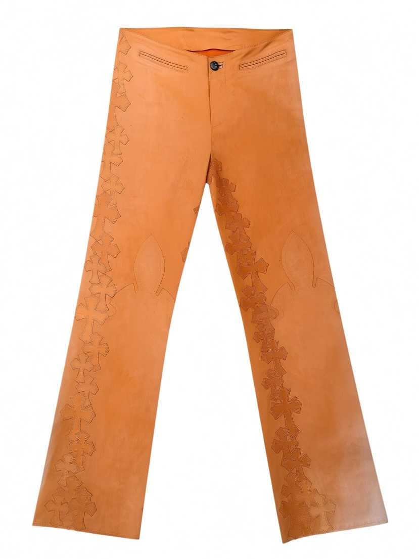 Chrome Hearts Orange Cross flooded Leather Pants