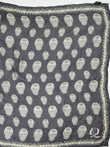 Alexander McQueen Skull Scarf – Navy & Cream Silk Chiffon Iconic Print (Y2K Classic)