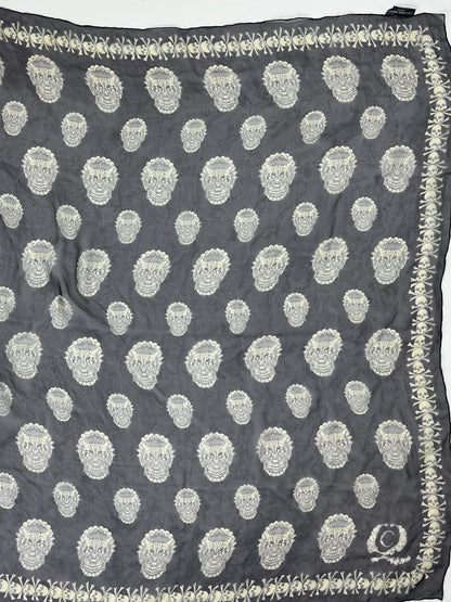 Alexander McQueen Skull Scarf – Navy & Cream Silk Chiffon Iconic Print (Y2K Classic)