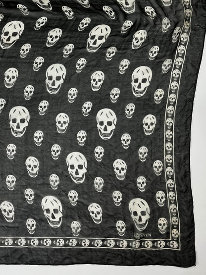 Alexander McQueen Skull Scarf – Black & White Silk Chiffon Iconic Print (Y2K Classic)
