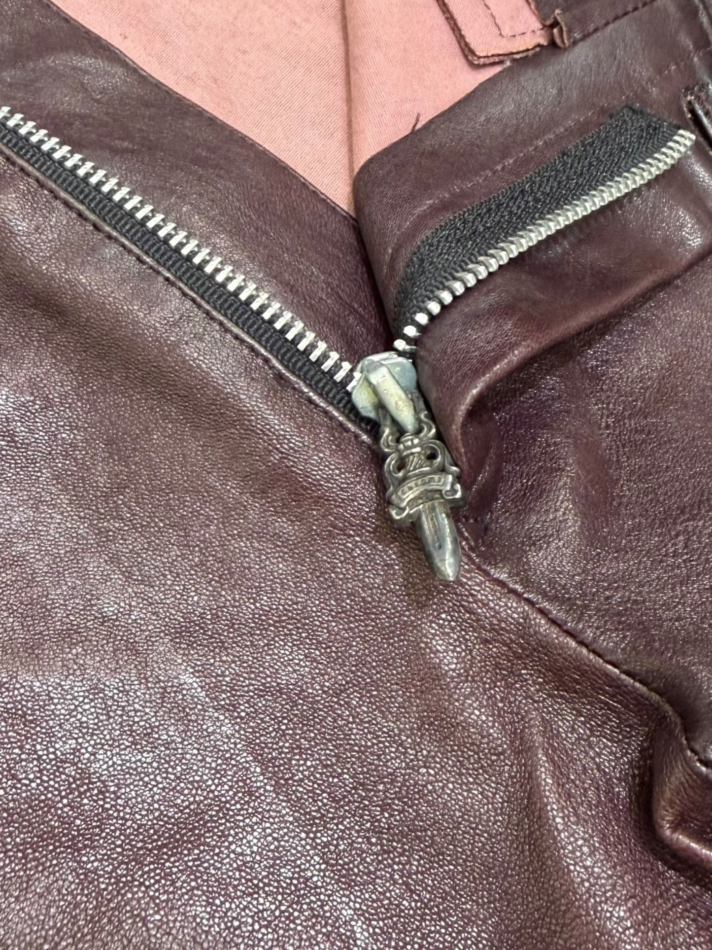 Chrome Hearts Brown Fleur Leather Pants