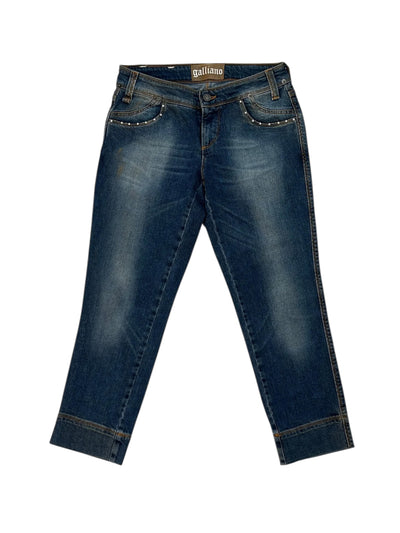 Vintage John Galliano Embellished Denim Jeans – Pearl Stud Trim & Back Pocket Detail