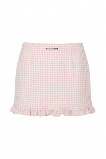 Miu Miu Pink Gingham Ruffle Mini Skirt