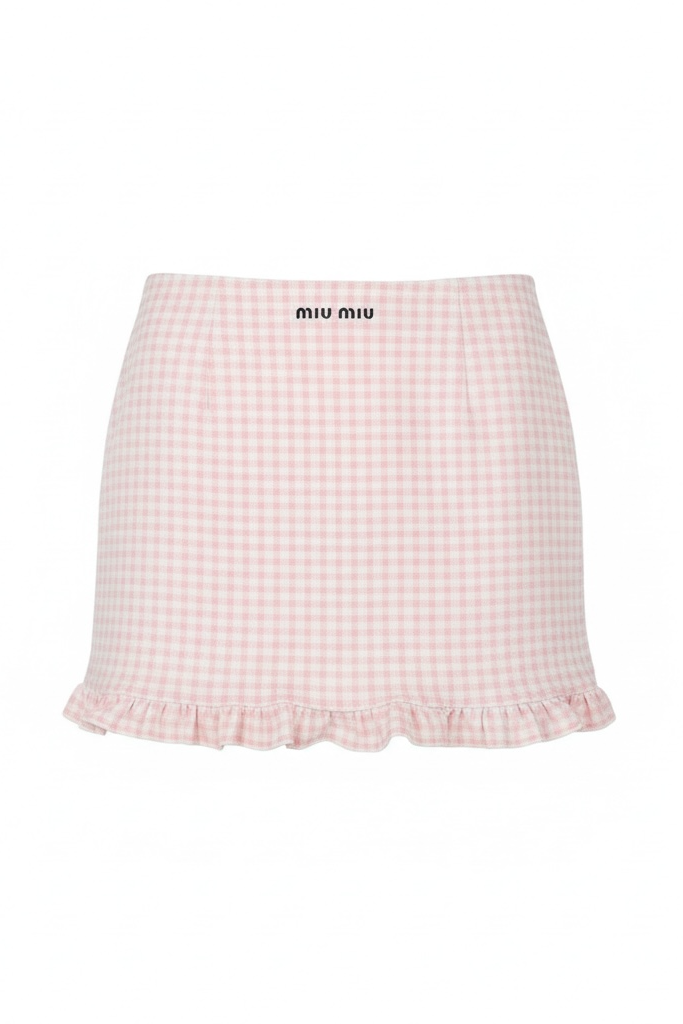 Miu Miu Pink Gingham Ruffle Mini Skirt