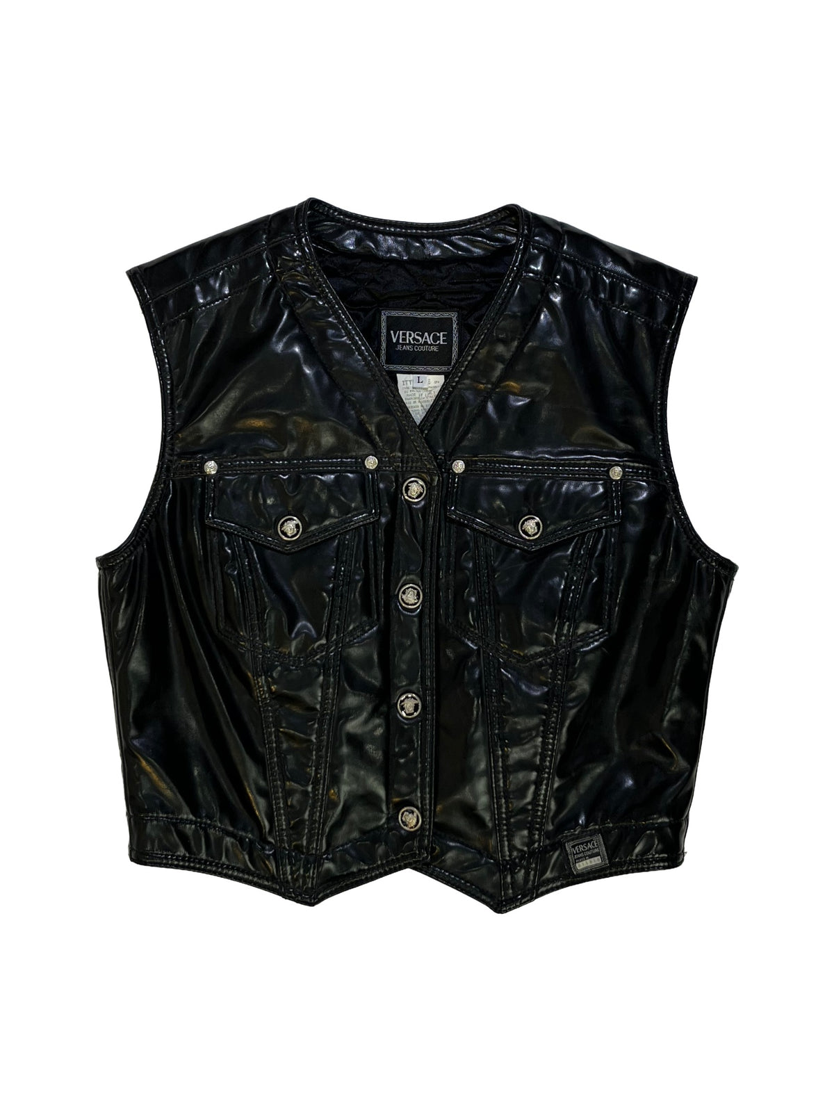 Vintage Versace Jeans Couture Black Patent Leather Vest