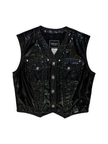 Vintage Versace Jeans Couture Black Patent Leather Vest