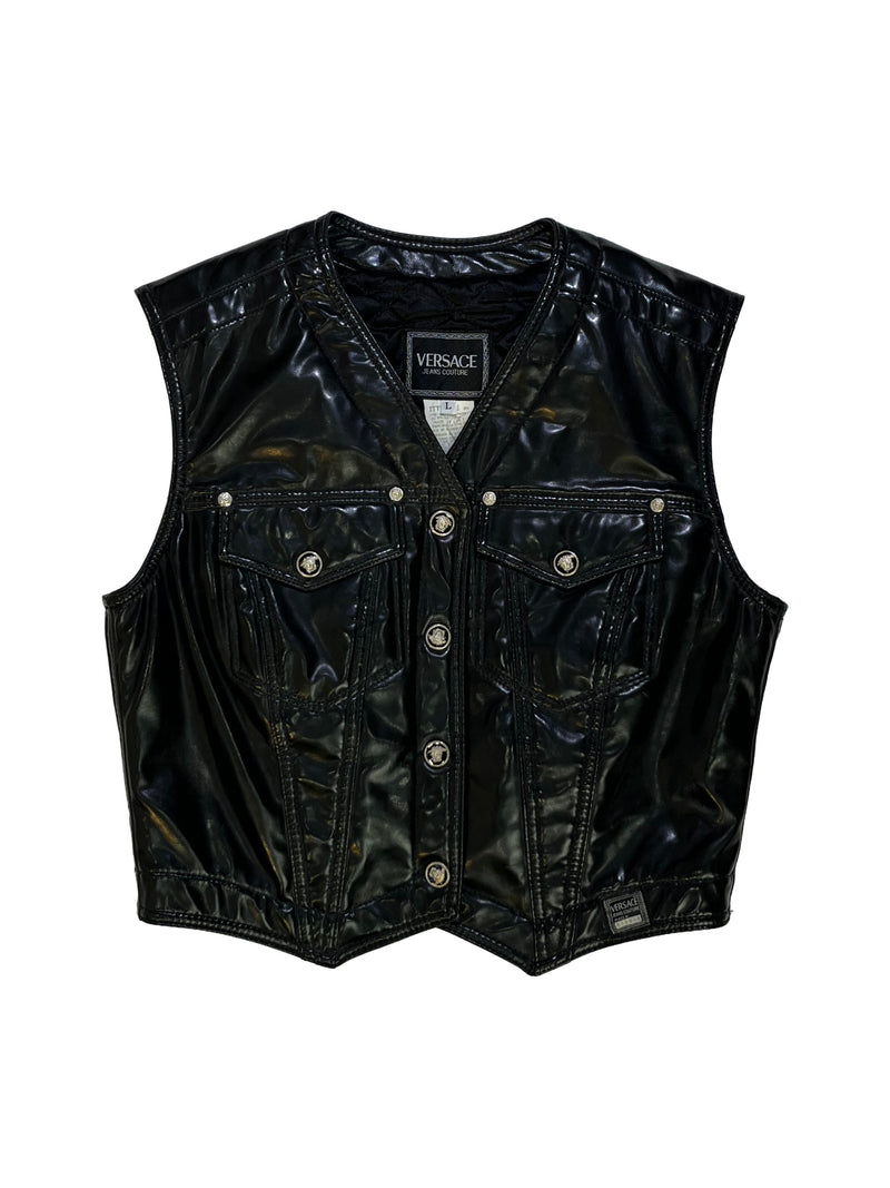 Vintage Versace Jeans Couture Black Patent Leather Vest
