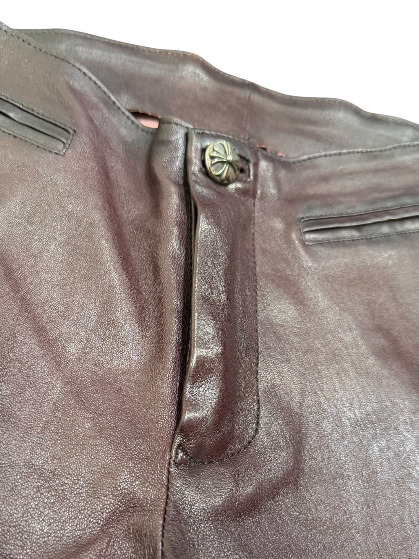 Chrome Hearts Brown Fleur Leather Pants